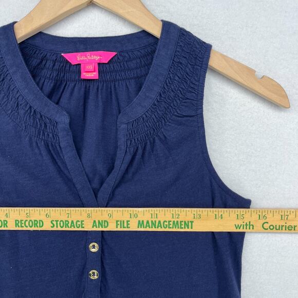 LILLY PULITZER Tank Top 2XS Essie Palm Beach Slub Popover Smocked Cotton Blue - Picture 13 of 15